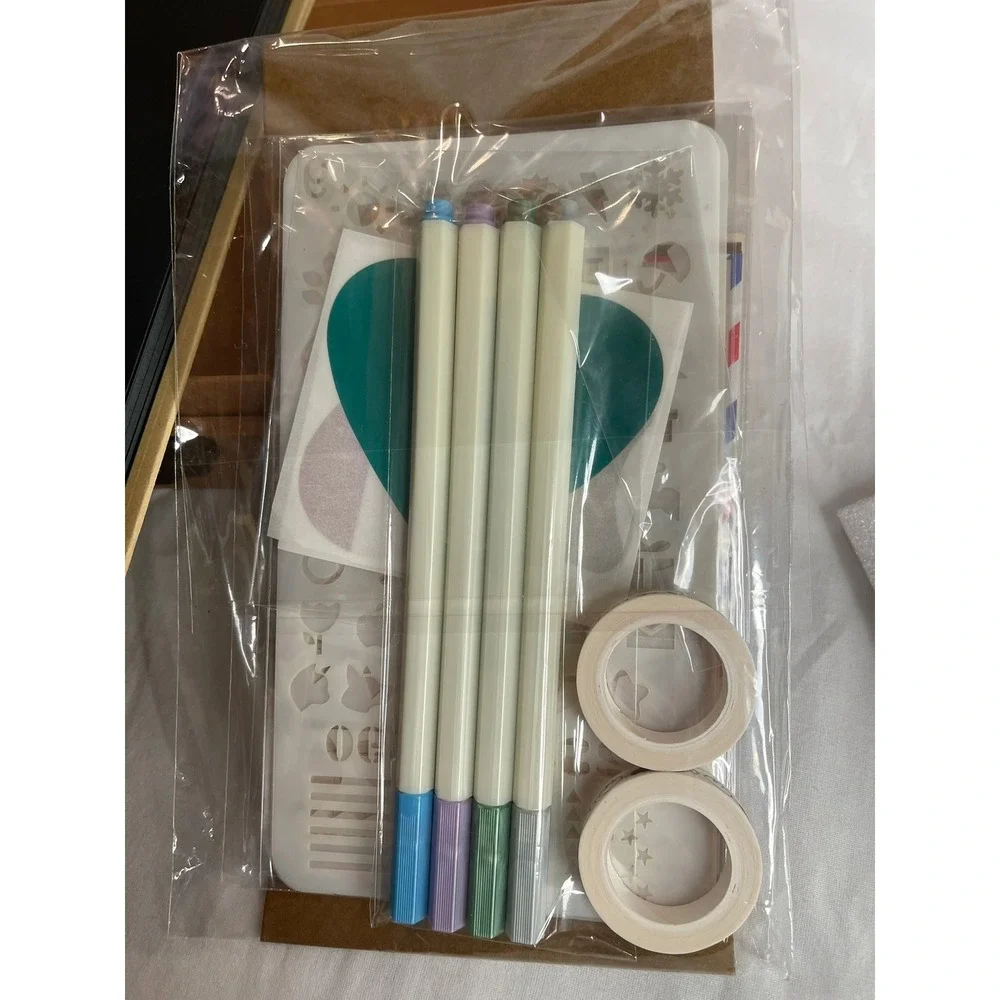 DIY Scrapbook Kit with Kraft Storage Box Black Pages Markers Washi Tape Stencils